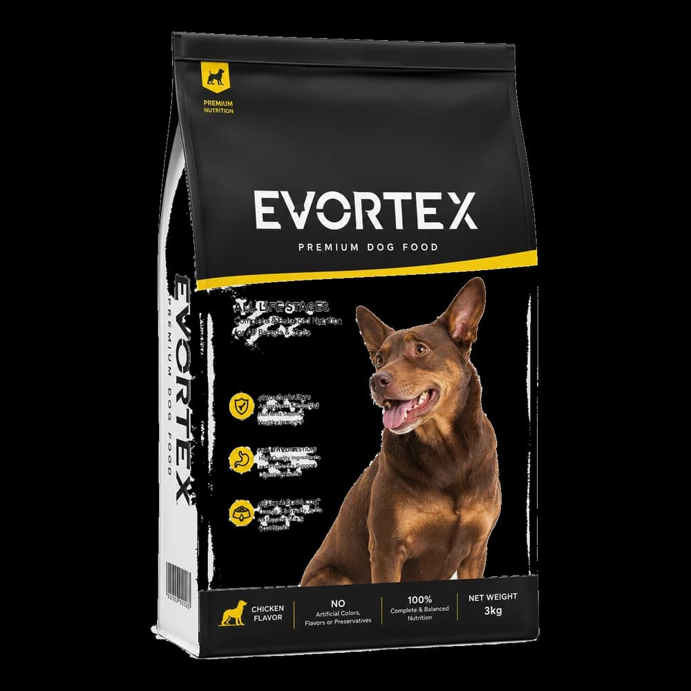Saco cinza de 3 kg de Evortex Premium para cães de todas as fases