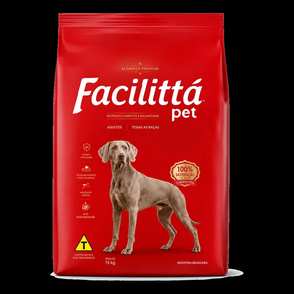 Saco vermelho de 15 kg de Facilittá Manutenção para cães adultos