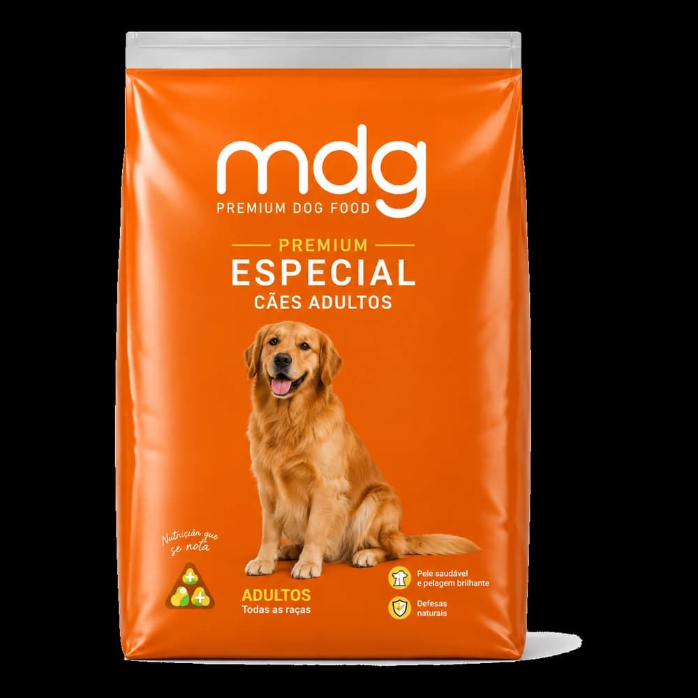 Saco laranja de 15 kg de MDG Premium Especial para cães adultos