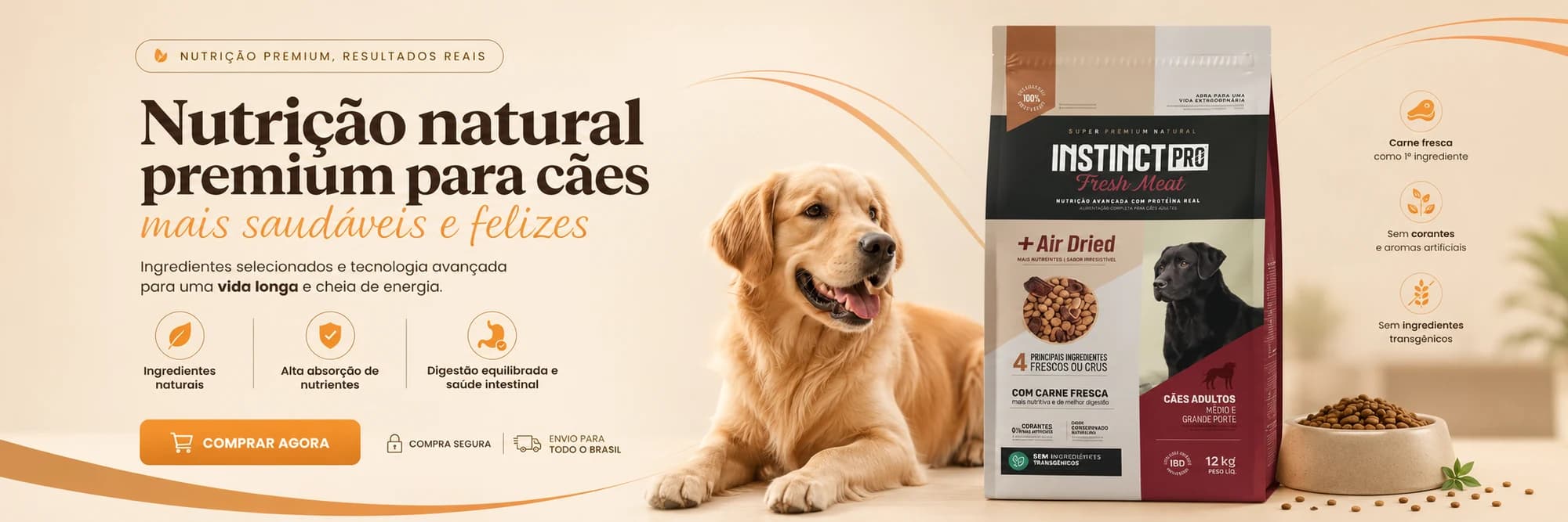 Instinct Pro — nutrição natural premium para cães mais saudáveis e felizes